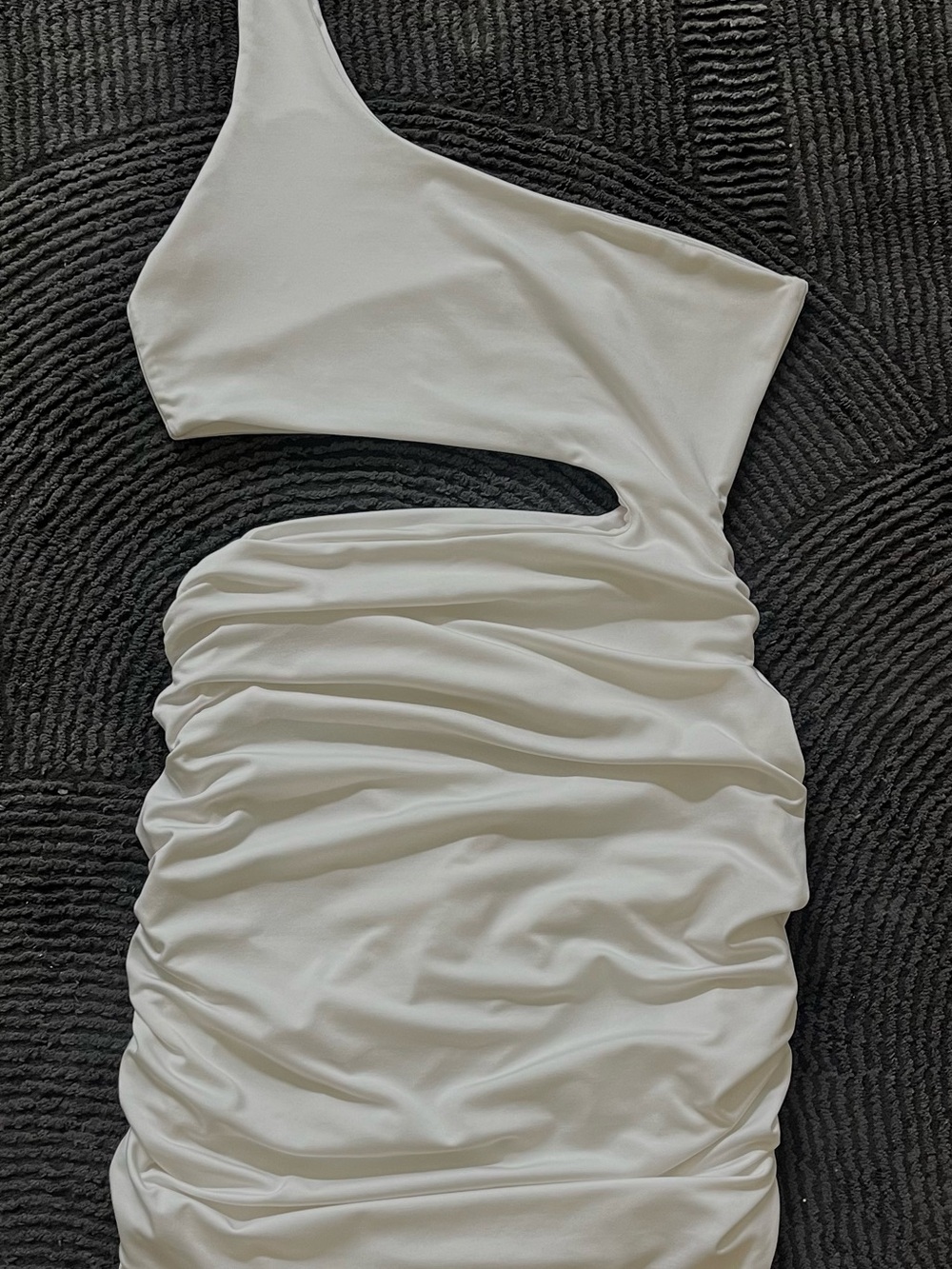 One-Shoulder White Ruched Cutout Evening Dress